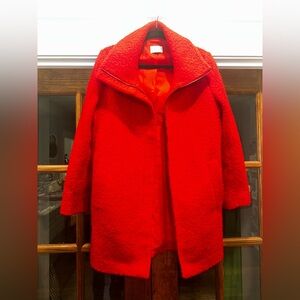 EUC The Loft Women's Red Teddy Looped Knit Coat‎ Full Zip Size Medium